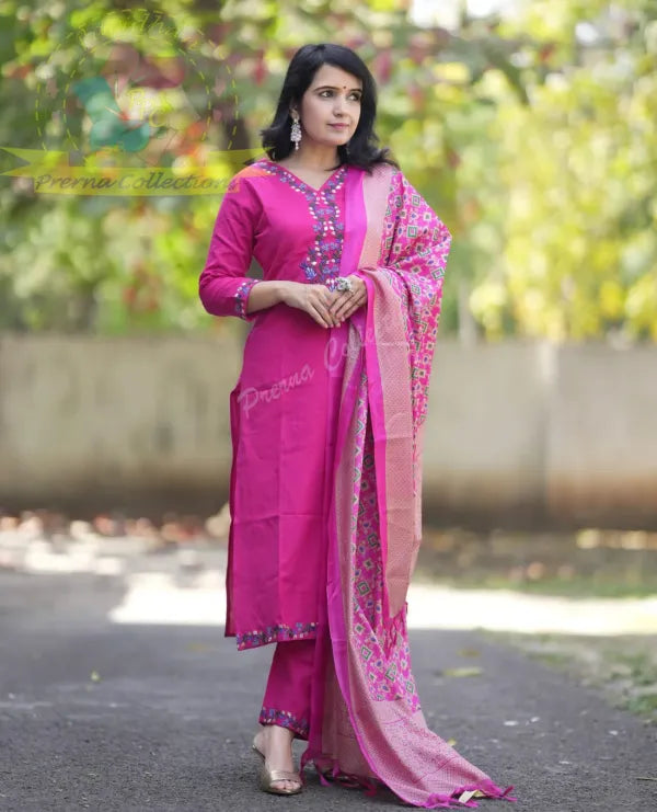 Libas Beautiful Premium Gajji Silk Kurta With Embroided Neck Line And Yoke