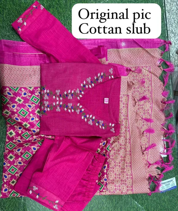 Libas Beautiful Premium Gajji Silk Kurta With Embroided Neck Line And Yoke