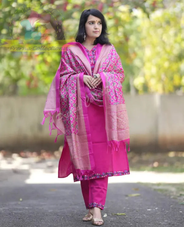 Libas Beautiful Premium Gajji Silk Kurta With Embroided Neck Line And Yoke