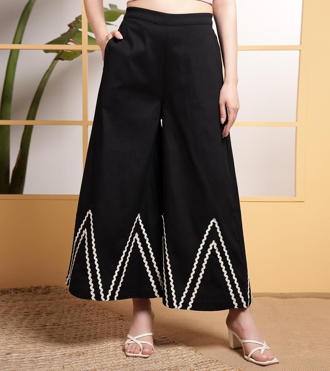 Libas Kurta Women Indo Western Waist Coat With White Zigzag Lace Trousers Co-Ords Set