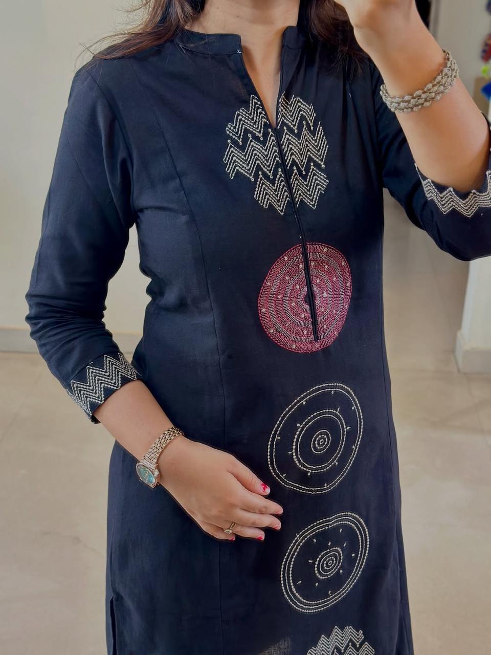 Libas Kurta Black color cotton embroidered suit set