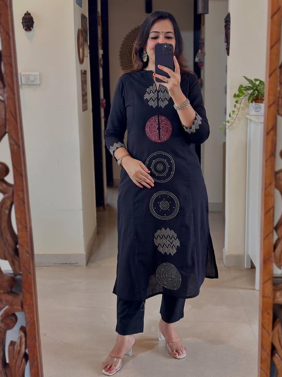 Libas Kurta Black color cotton embroidered suit set