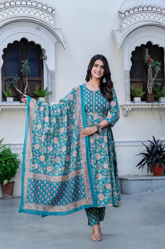 Libas Kurta Green Orchid Cotton Anarkali Suit