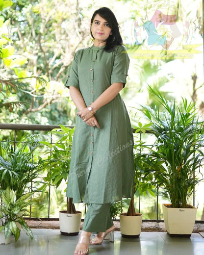 Olive Green Co-Ord Set In A-Line Kurta And Pant Set