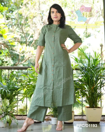 Olive Green Co-Ord Set In A-Line Kurta And Pant Set