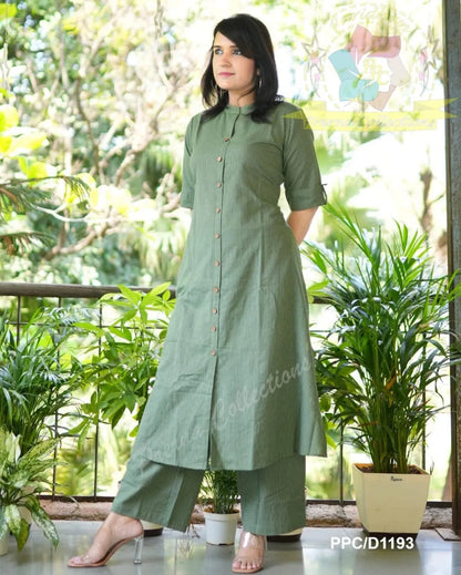 Olive Green Co-Ord Set In A-Line Kurta And Pant Set
