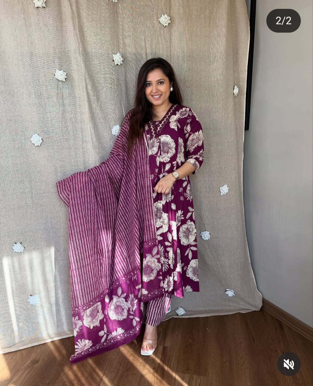 Printed Cotton Anarkali Kurti With Plazo And Mulmul Dupatta