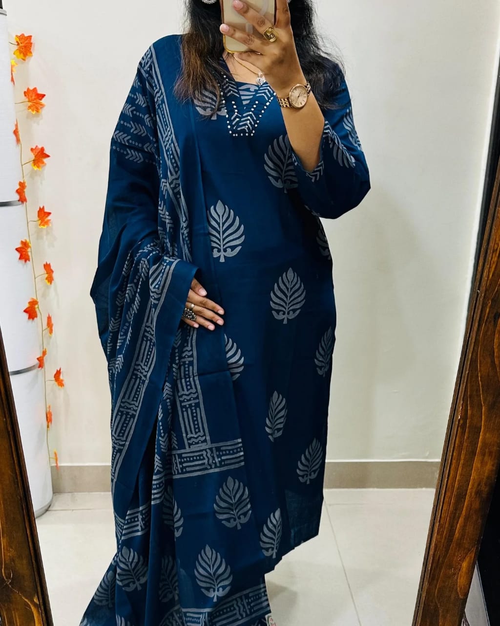 Blue Handblock Print Cotton Suit Set