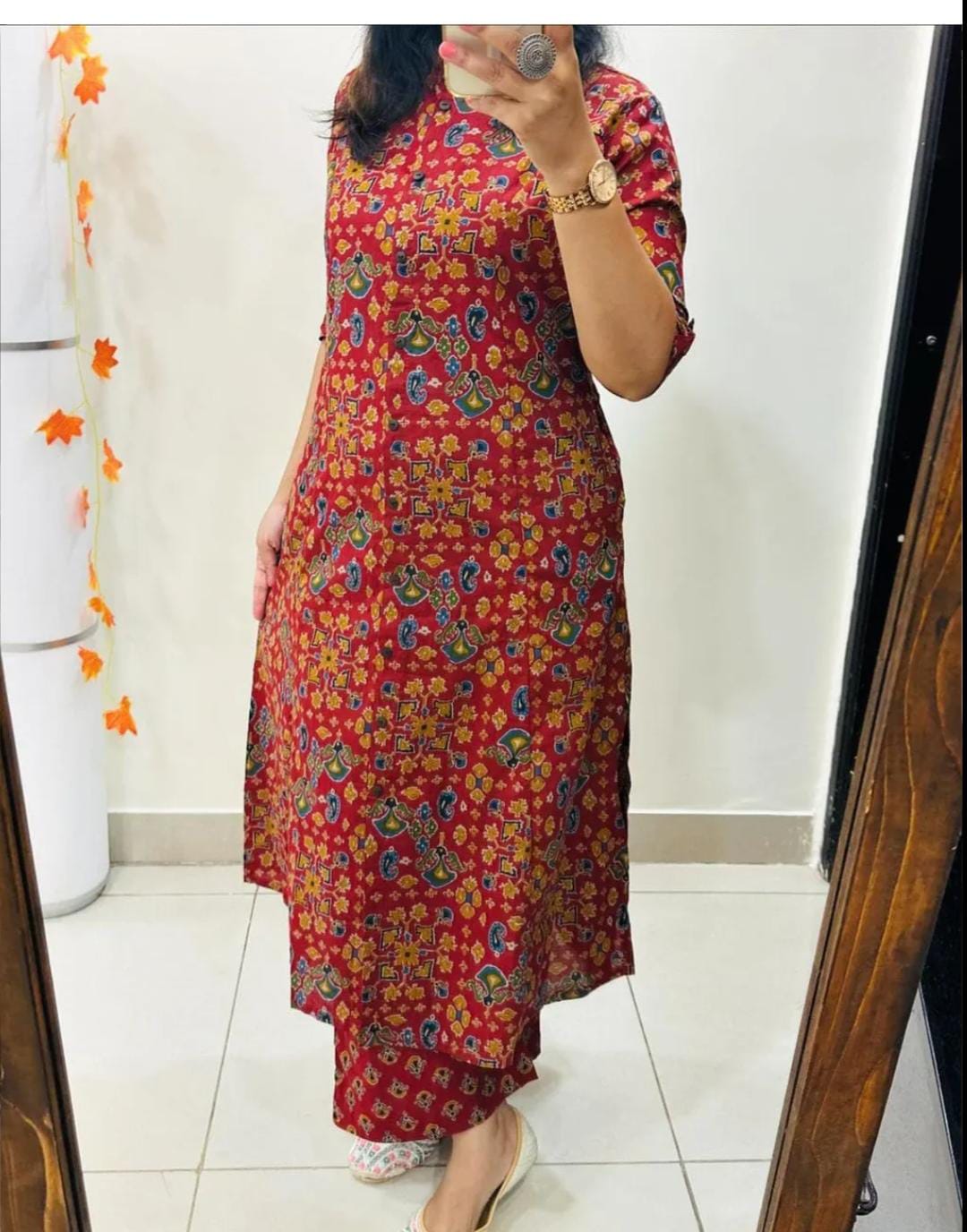 Traditional Maroon Printed Straight Co Ord Set