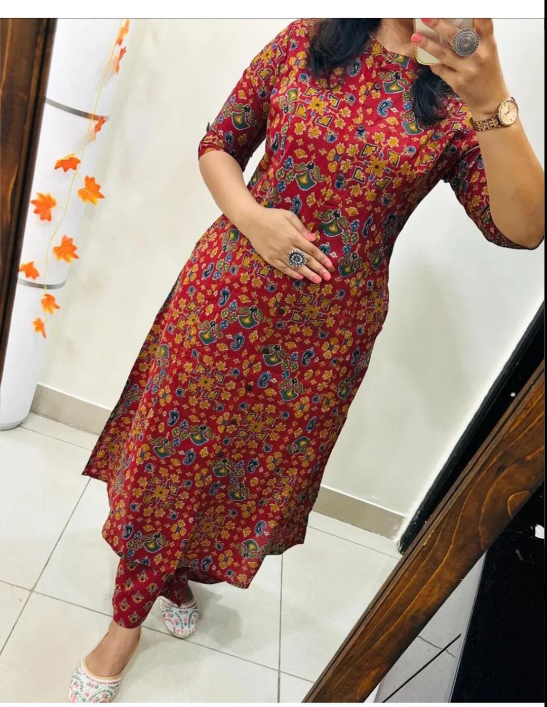 Traditional Maroon Printed Straight Co Ord Set