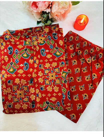 Traditional Maroon Printed Straight Co Ord Set