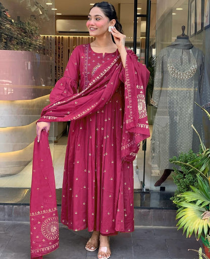 Maroon Anarkali Suit With Embroidered Detailing