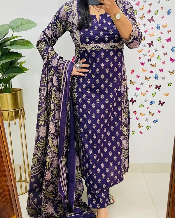 Libas Kurta Cotton Kurti With Handcrafted Adda Anchor Patra Work On Yoke Paired With Cotton Pant And Fine Malmal Cotton Dupatta Less