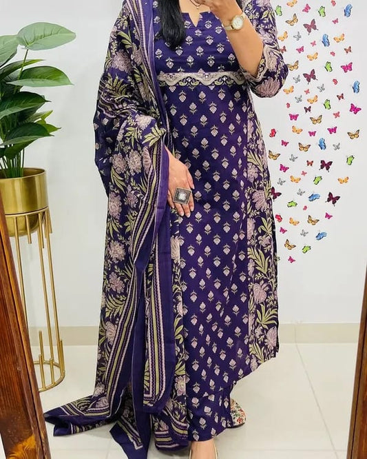 Libas Kurta Cotton Kurti With Handcrafted Adda Anchor Patra Work On Yoke Paired With Cotton Pant And Fine Malmal Cotton Dupatta Less