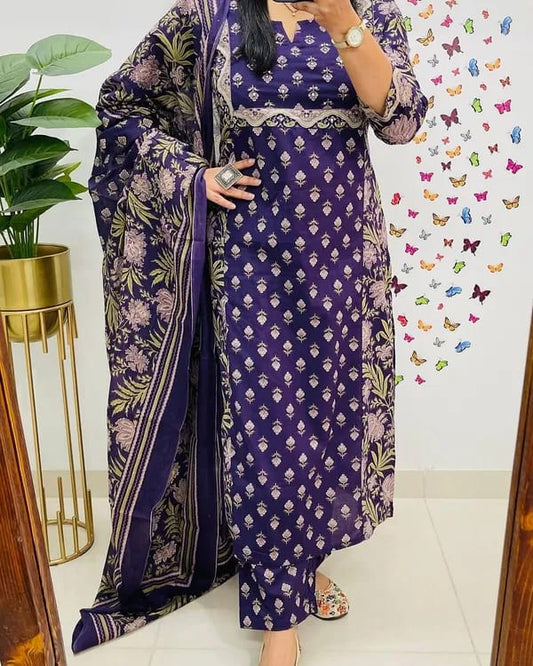 Libas Kurta Cotton Kurti With Handcrafted Adda Anchor Patra Work On Yoke Paired With Cotton Pant And Fine Malmal Cotton Dupatta Less