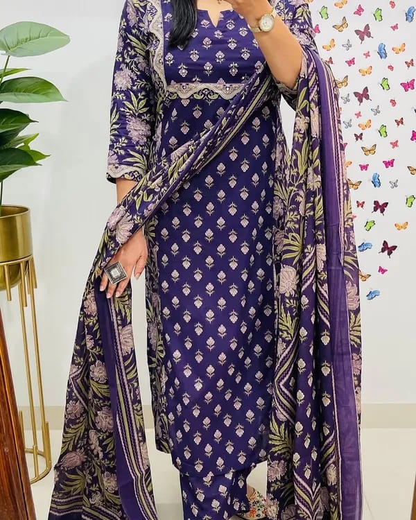 Libas Kurta Cotton Kurti With Handcrafted Adda Anchor Patra Work On Yoke Paired With Cotton Pant And Fine Malmal Cotton Dupatta Less
