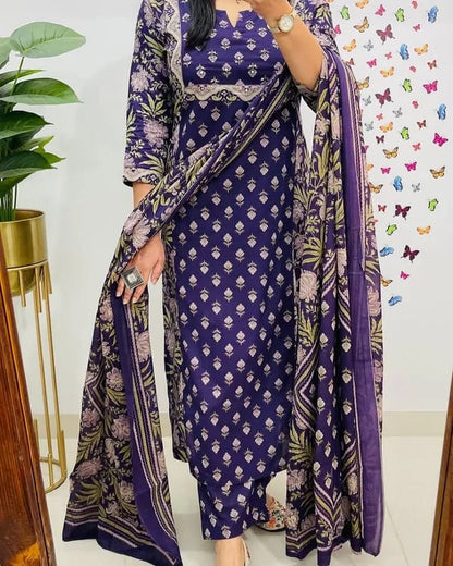Libas Kurta Cotton Kurti With Handcrafted Adda Anchor Patra Work On Yoke Paired With Cotton Pant And Fine Malmal Cotton Dupatta Less
