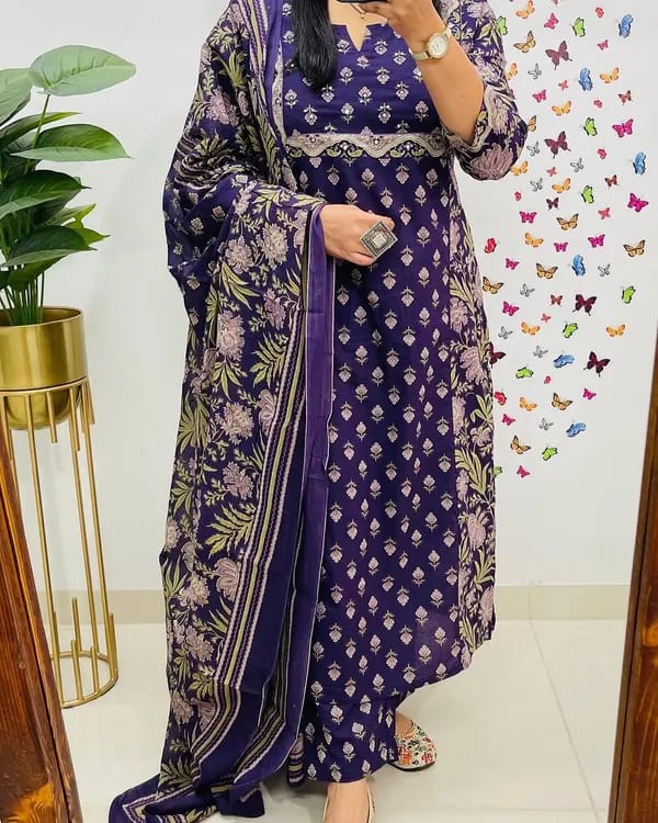 Libas Kurta Cotton Kurti With Handcrafted Adda Anchor Patra Work On Yoke Paired With Cotton Pant And Fine Malmal Cotton Dupatta Less