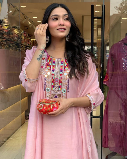Libas Kurta Blush Pink Embroidered Kurta Set