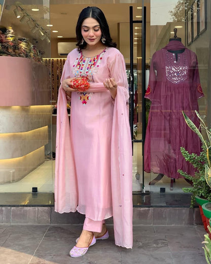 Libas Kurta Blush Pink Embroidered Kurta Set