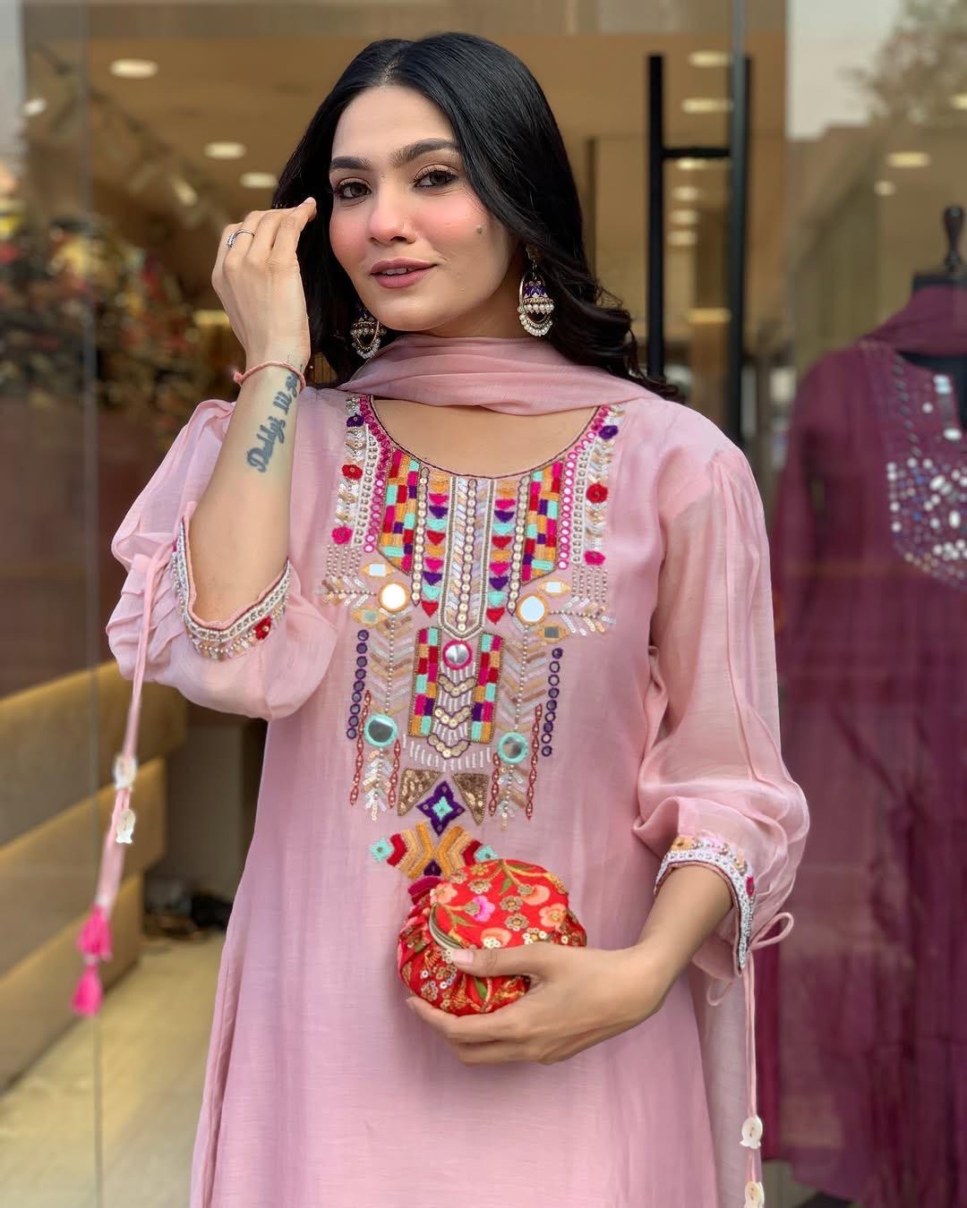 Libas Kurta Blush Pink Embroidered Kurta Set
