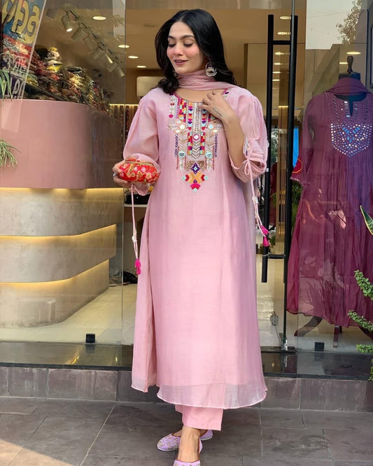 Libas Kurta Blush Pink Embroidered Kurta Set