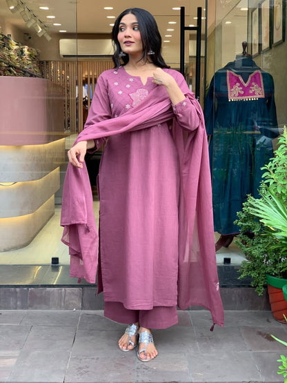 Premium Quality Cotton Kurti, Pants And Dupatta Set