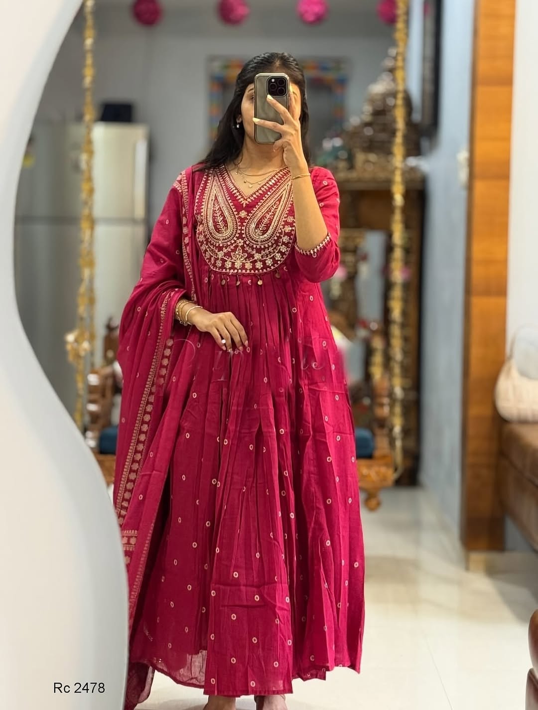 Stylish Cotton Embroidery Work Anarkali Kurti Set