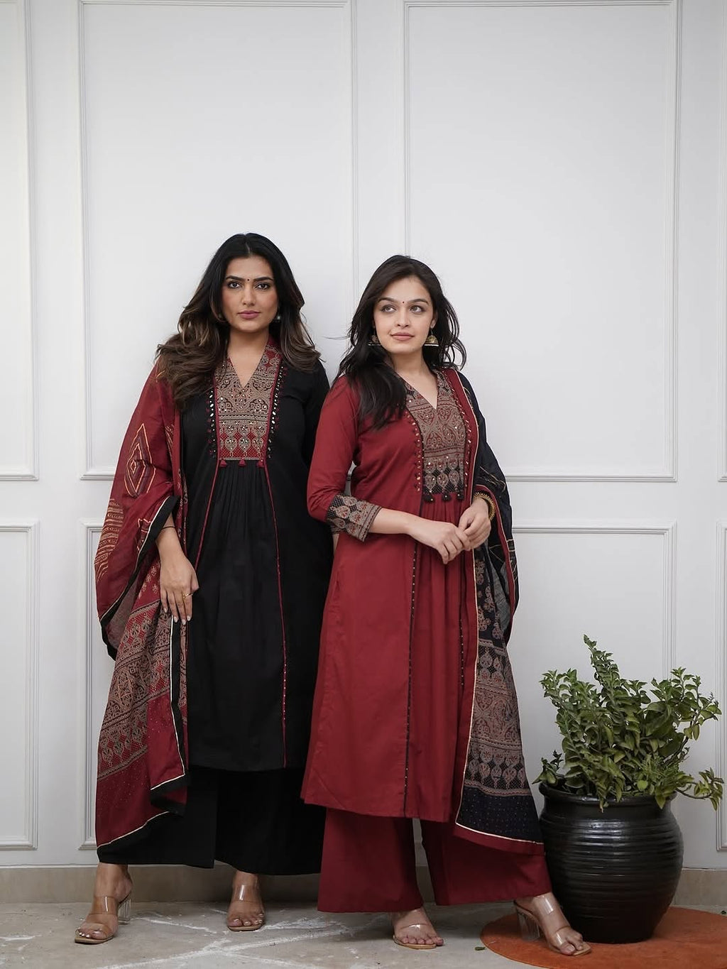 Black Ethnic Kurta Set with Elegant Printed Dupatta