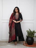 Black Ethnic Kurta Set with Elegant Printed Dupatta