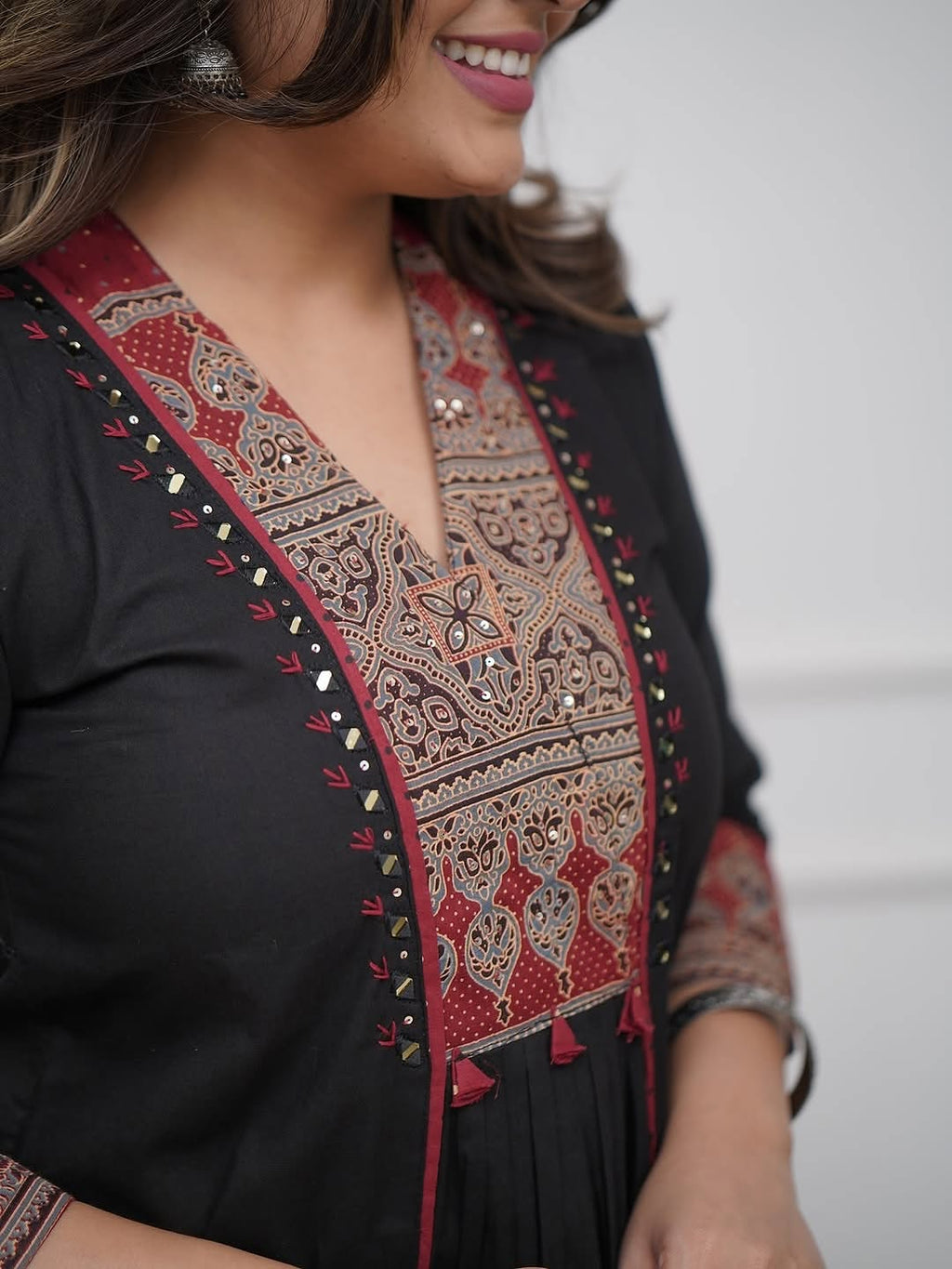 Black Ethnic Kurta Set with Elegant Printed Dupatta
