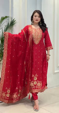 Elegant Red Embroidered Kurta Set with Dupatta