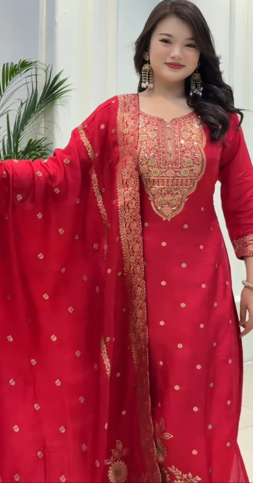 Elegant Red Embroidered Kurta Set with Dupatta
