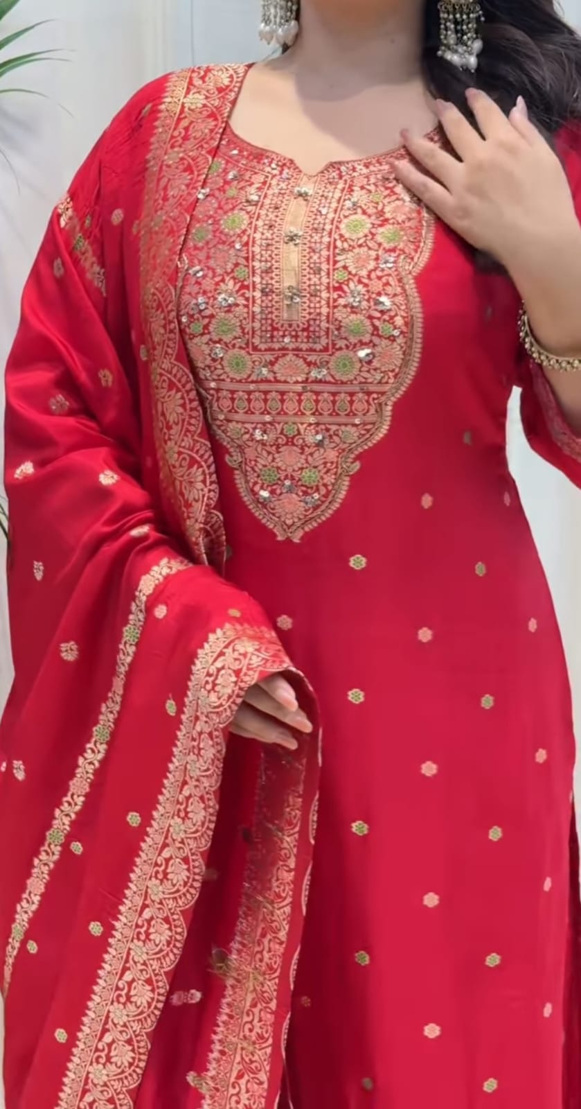 Elegant Red Embroidered Kurta Set with Dupatta