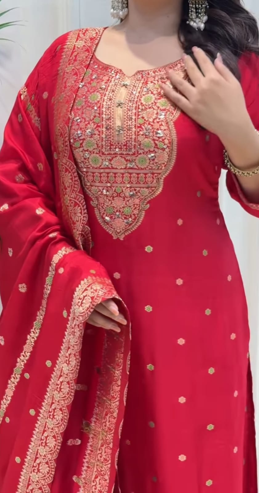 Elegant Red Embroidered Kurta Set with Dupatta