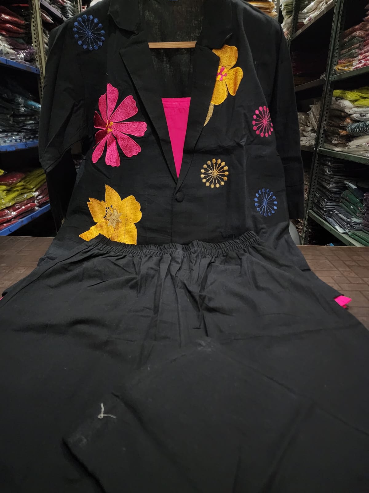 Elegant Black Floral Embroidered Co-Ord Set with Statement Jacket