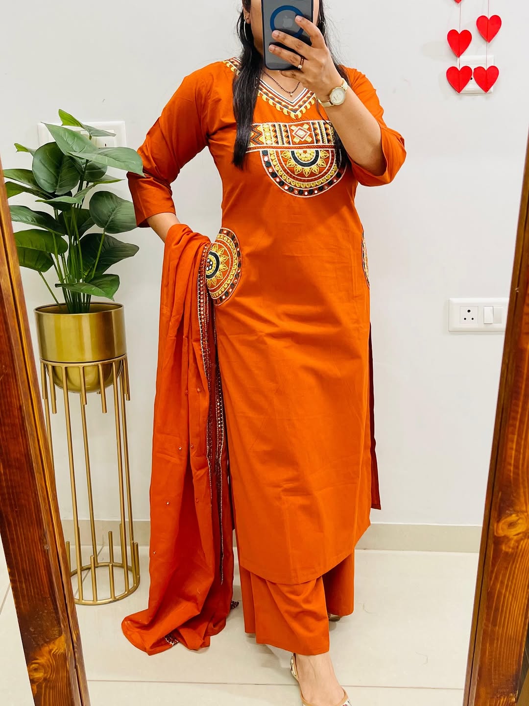 Rust Orange Embroidered Kurta Set with Dupatta
