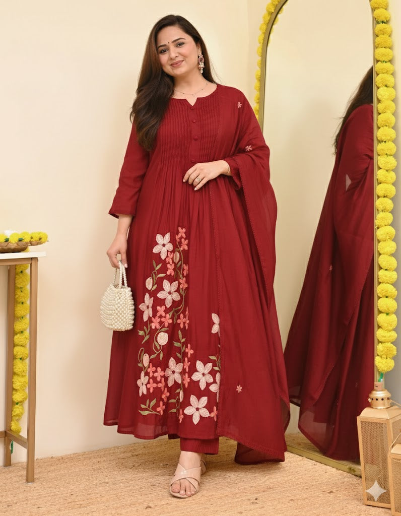 Elegant Maroon Embroidered Kurta with Dupatta Set