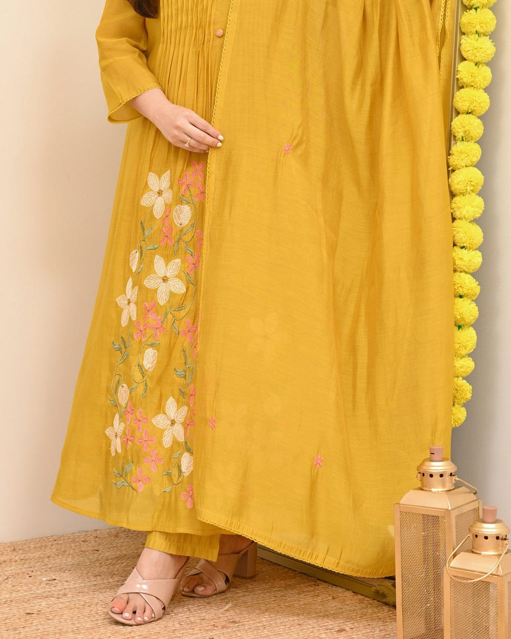 Graceful Mustard Yellow Embroidered Anarkali Kurta Set