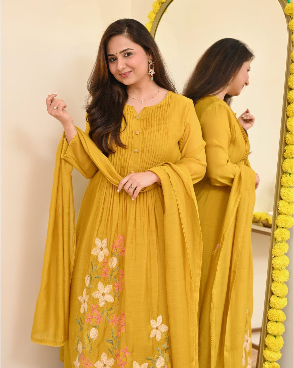 Graceful Mustard Yellow Embroidered Anarkali Kurta Set