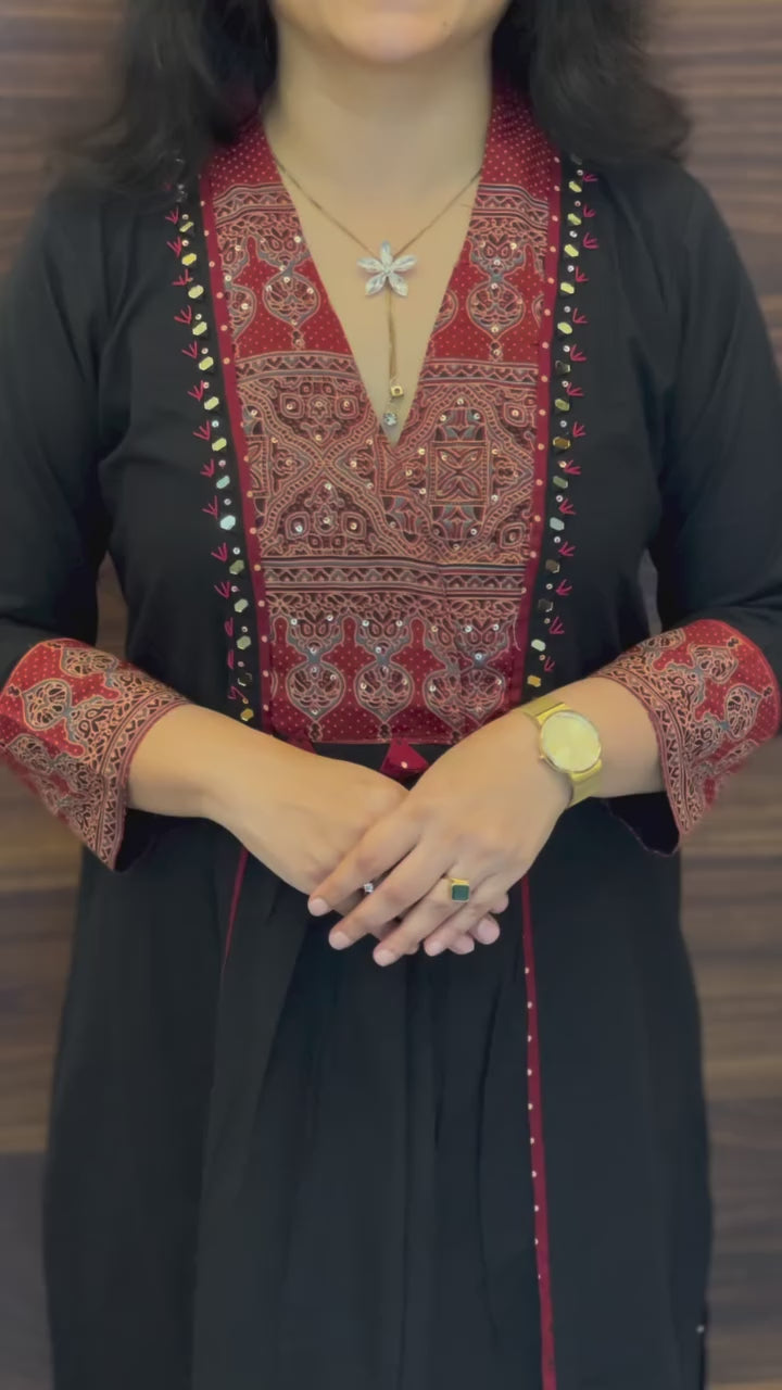 Black Ethnic Kurta Set with Elegant Printed Dupatta